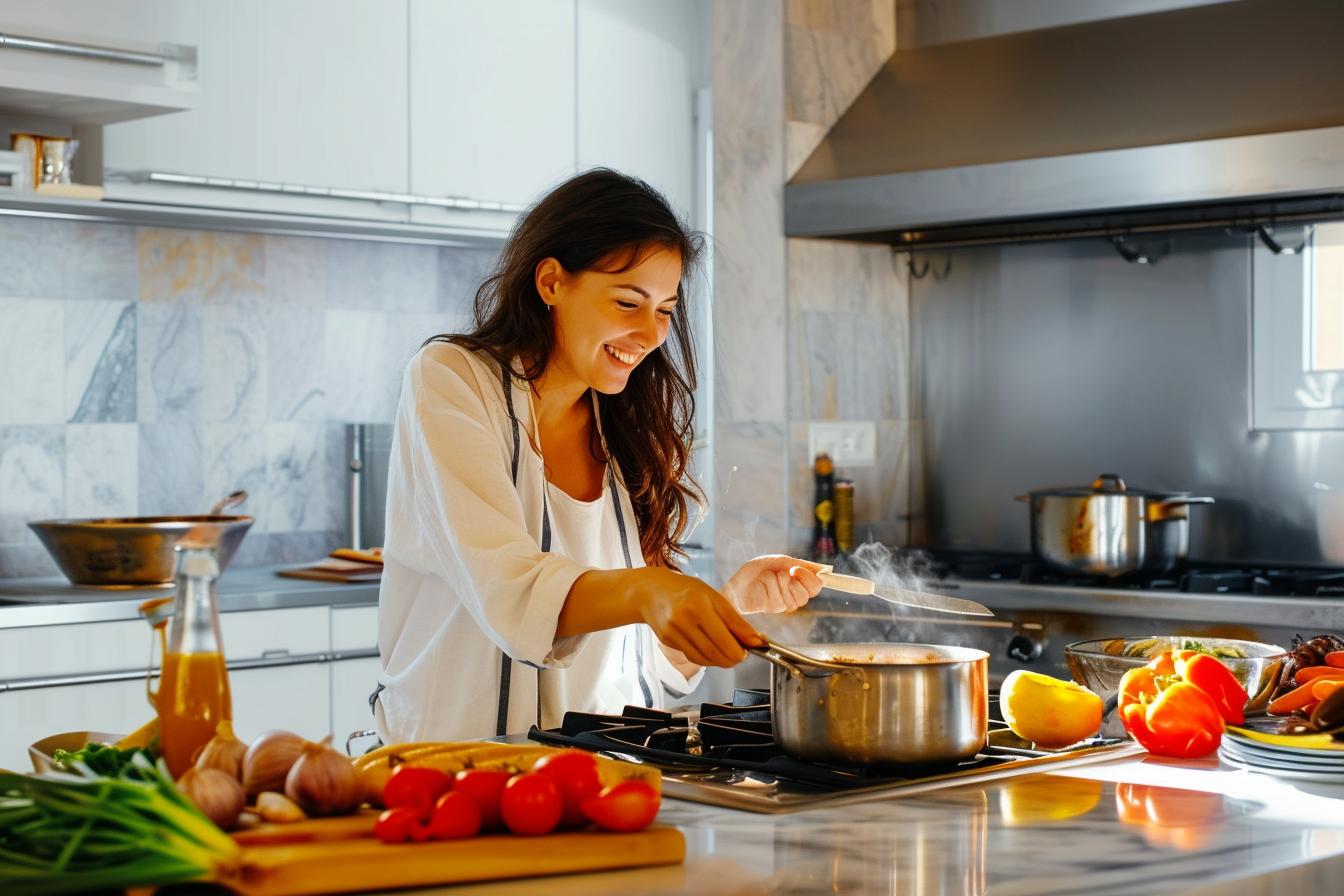 woman smiling while cooking
